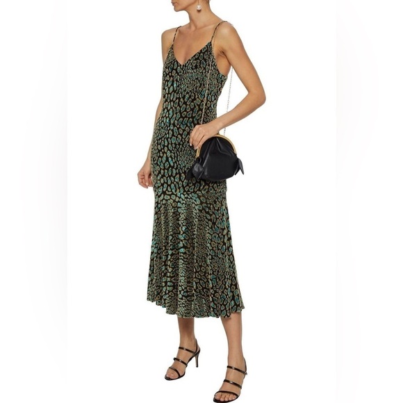 Caroline Constas | Women's Kai Midi Dress Gold Teal Leopard Print Size Small - Picture 1 of 11